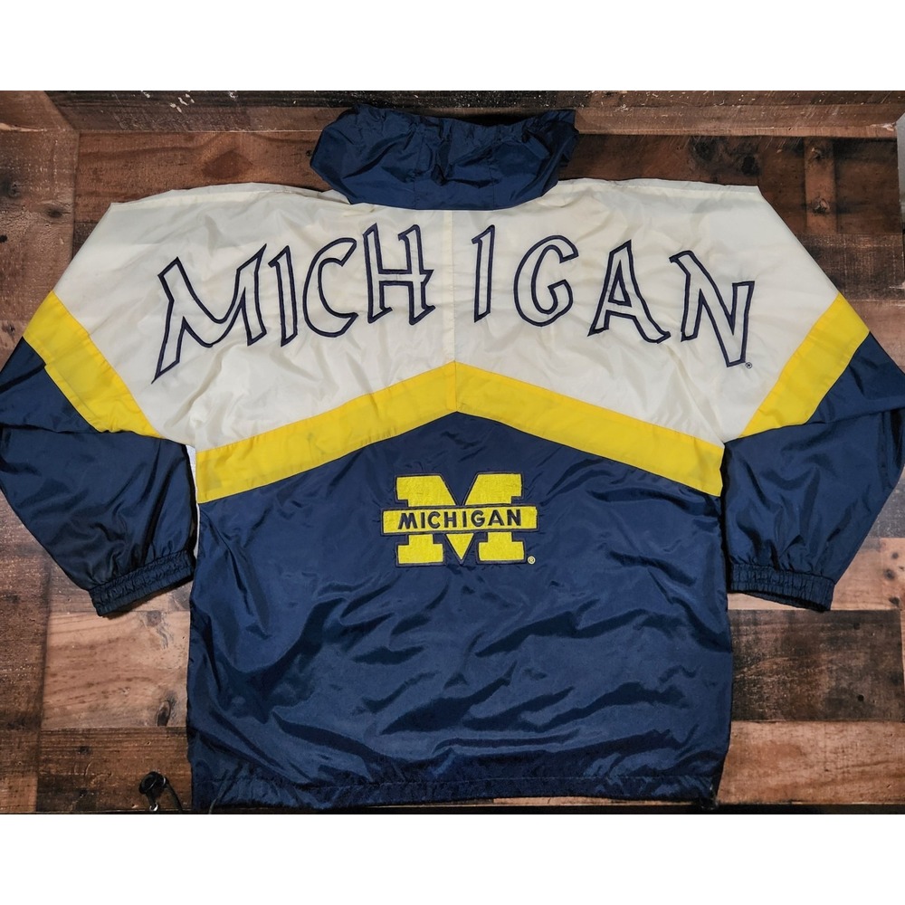 Vintage 90s Michigan Wolverines Windbreaker Jacket XL Blue Yellow Big Spell Out